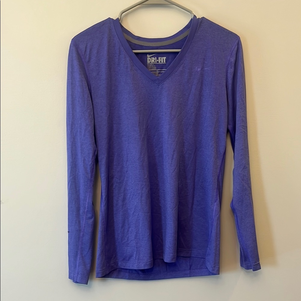 Nike Dri-Fit V-Neck Long Sleeve Shirt in Blue